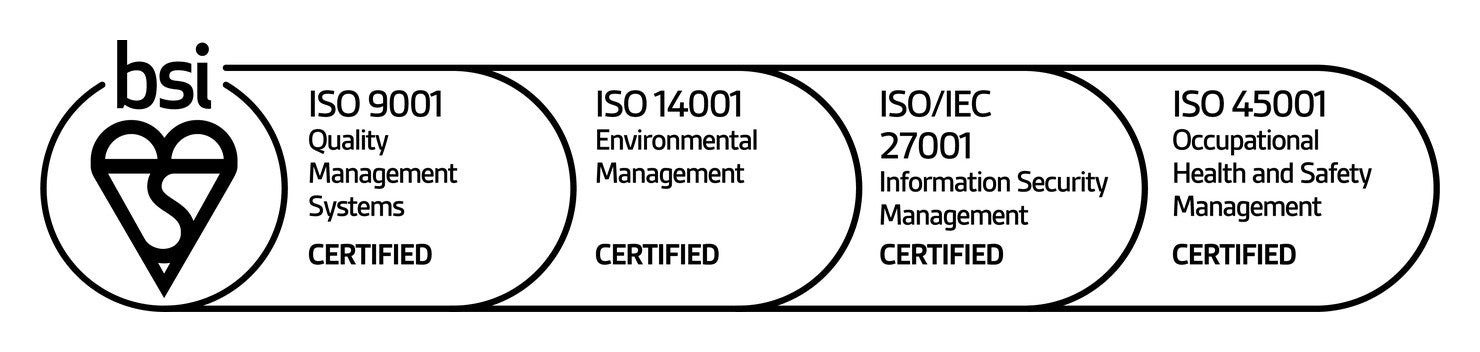 BSI certified ISO 9001, ISO 14001, ISO 27001 and ISO 45001
